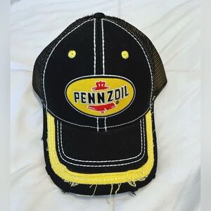 Pennzoil Black & Yellow Trucker Hat Racing Cap Adjustable Strap new One Size